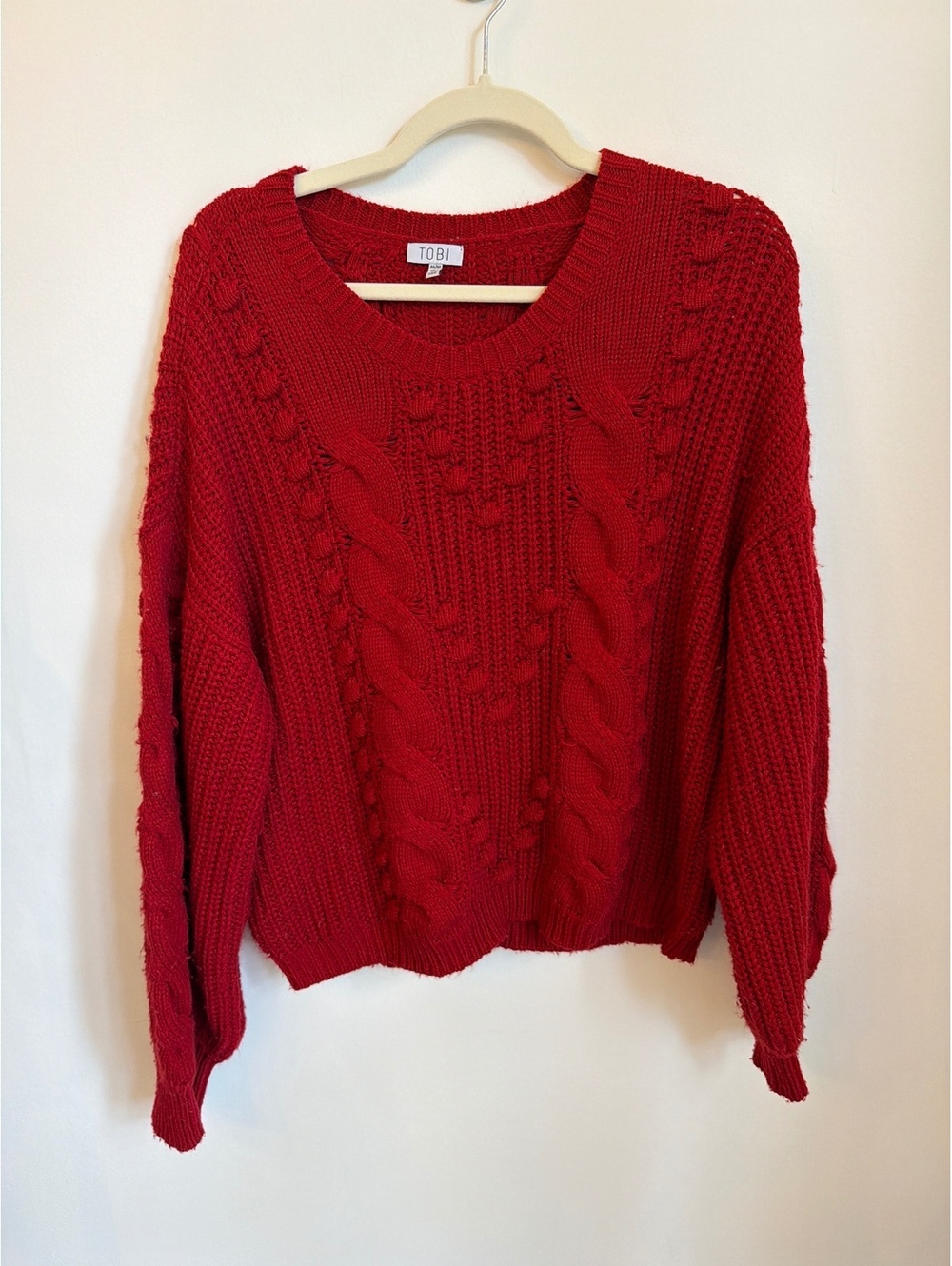 TOBI Red Cable Knit Pullover Sweater Size Medium Cozy Classic Holiday Sweater
